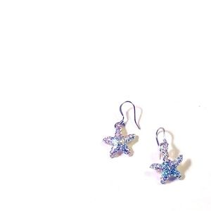 Sparkling Starfish Earrings Rhinestoned Handmade